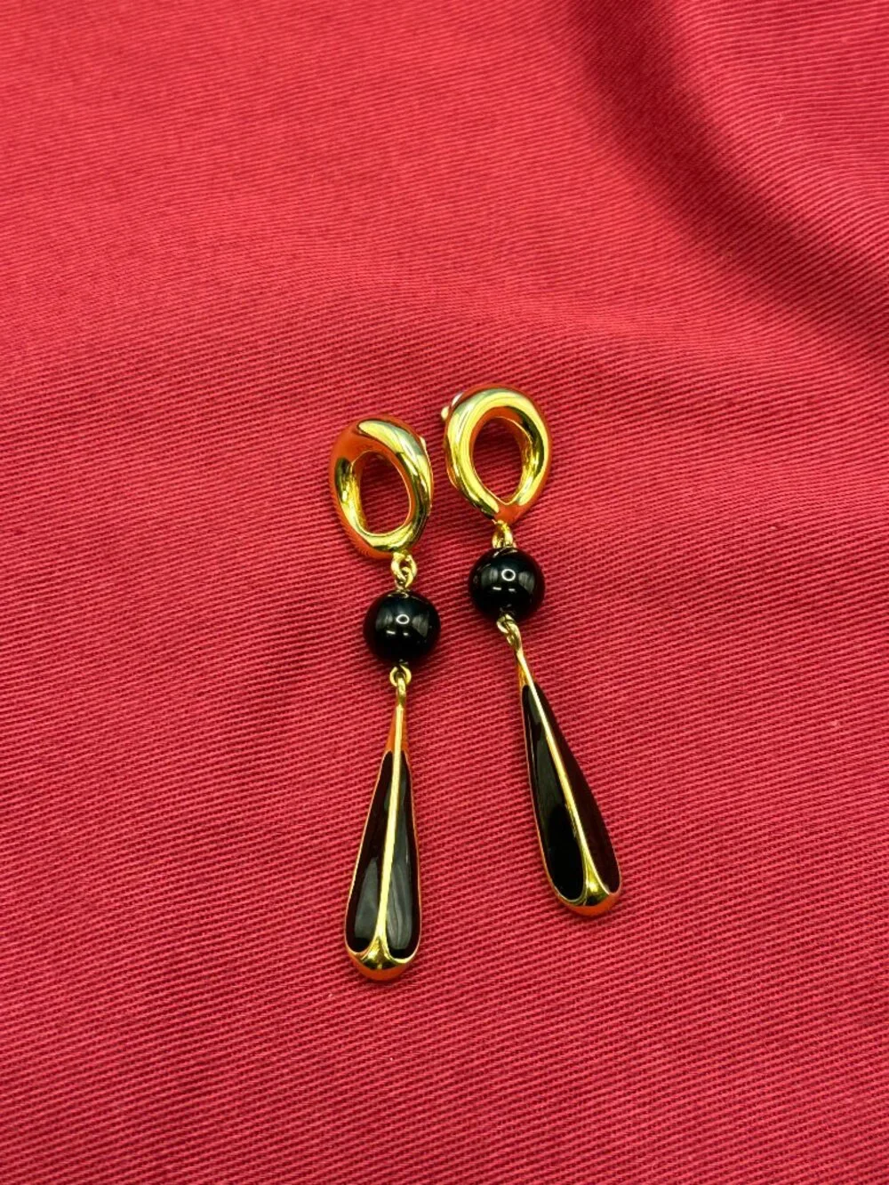 VTG Fernando Originals Gold-Tone & Black Enamel Dangle Earrings - Picture 6 of 11
